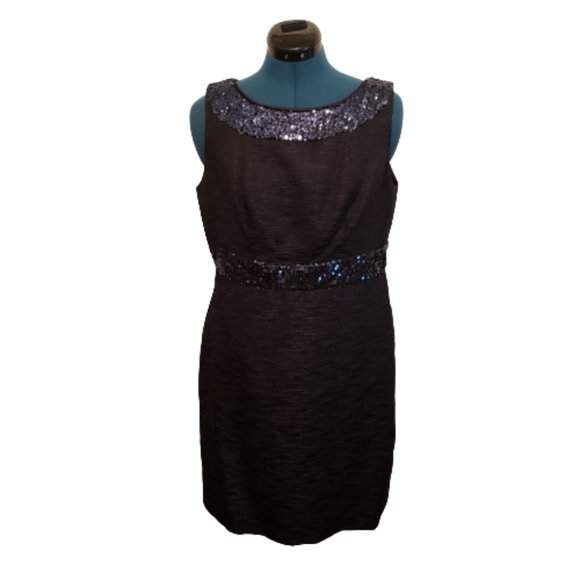 Evan Picone Midnight Blue Sequin Trim Sheath Dress - Picture 1 of 13